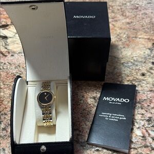 Movado Women's Black Face Timepiece with Two Tone band